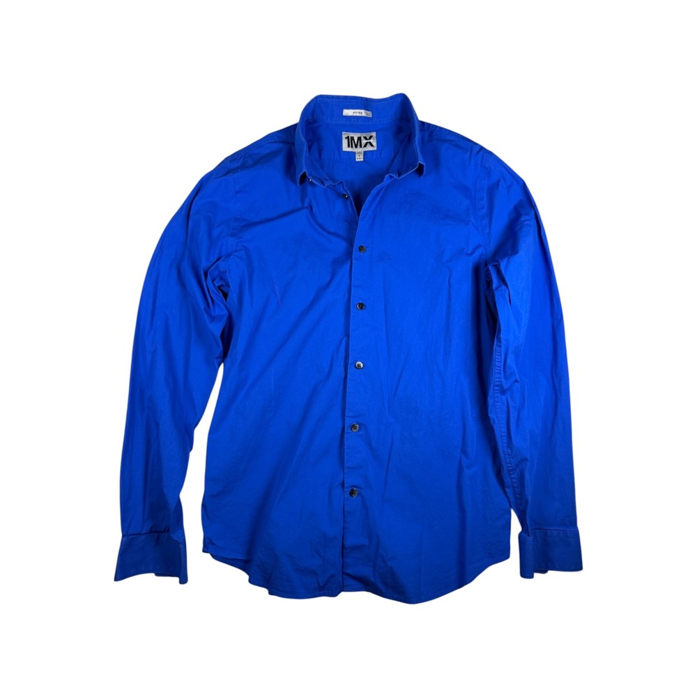 Express 1MX Fitted Mens Large Royal Blue Long Sleeve Button Up Dress Shirt L